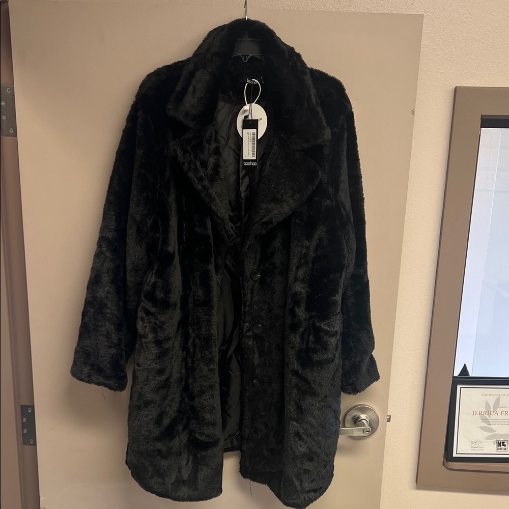 Black faux fur coat
